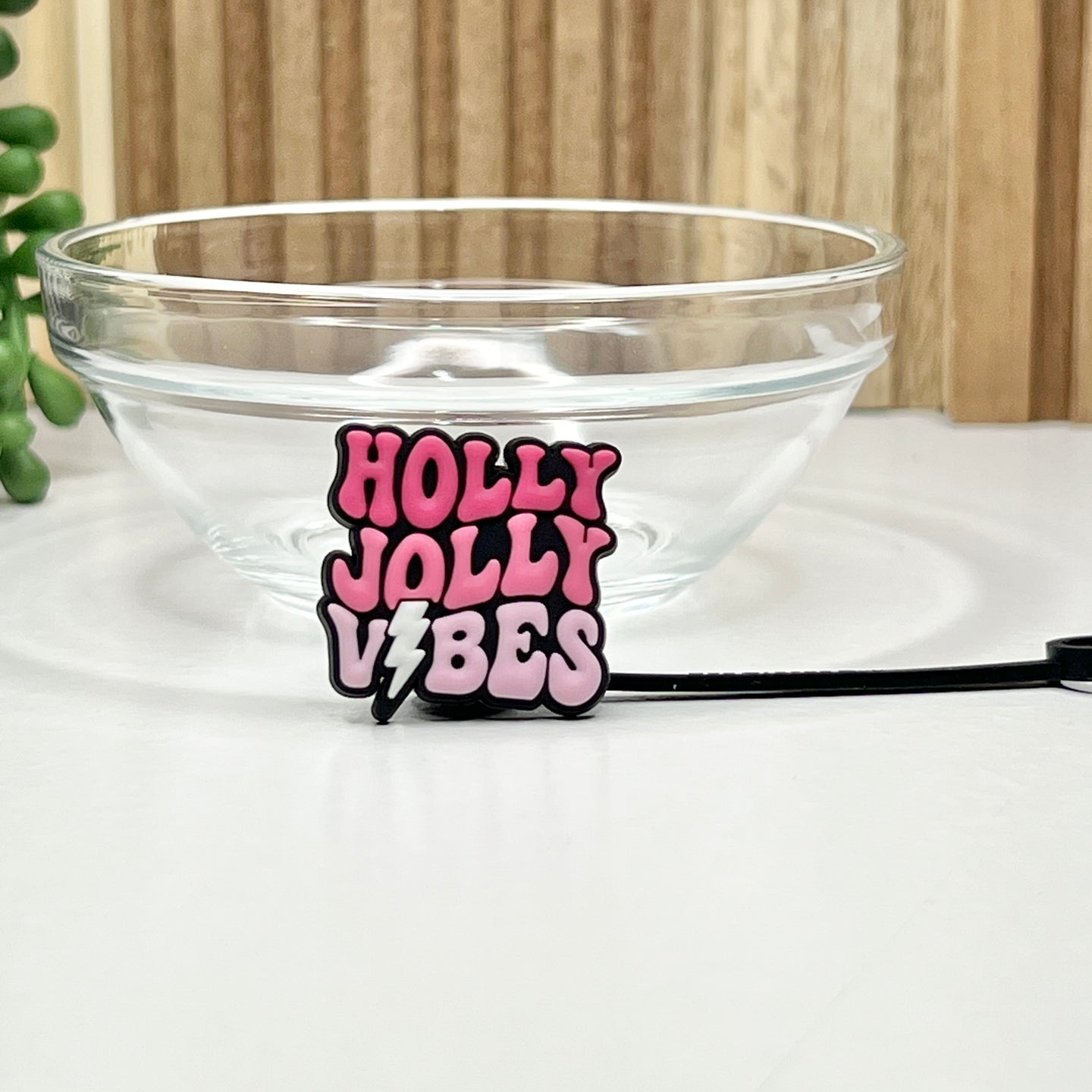 Pink Holly Jolly Vibes Straw Topper
